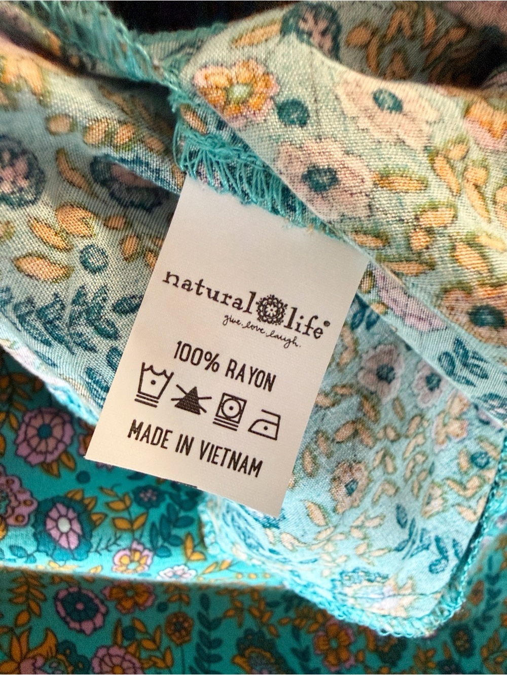 Natural Life XL Floral Boho Babydoll Dress Teal Pockets Oversized Cottagecore - Picture 12 of 12